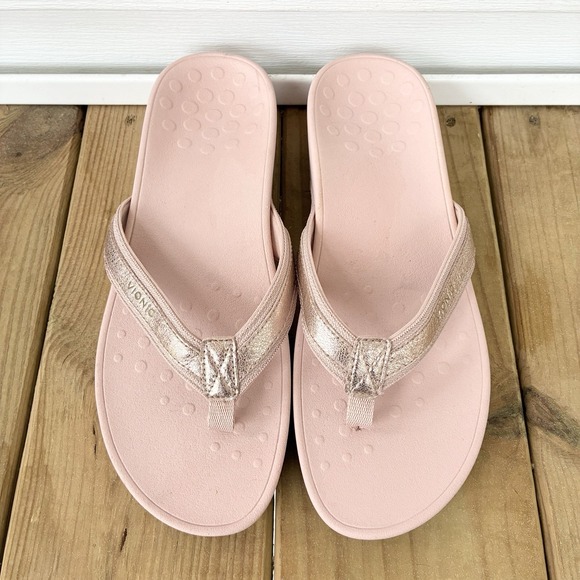 Vionic High Tide Platform Comfort Flip Flops Sandals Pink Metallic Womens 11 - Picture 2 of 8